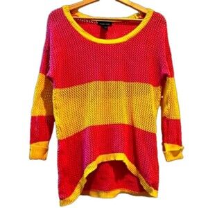 Vintage pink yellow waffle weave sweater high low juniors large y2k colorblock